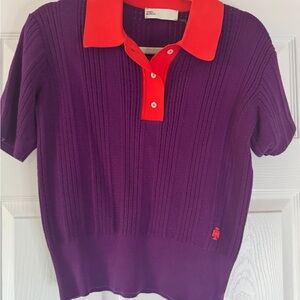 Tory Burch Red and Purple Pointelle Top
